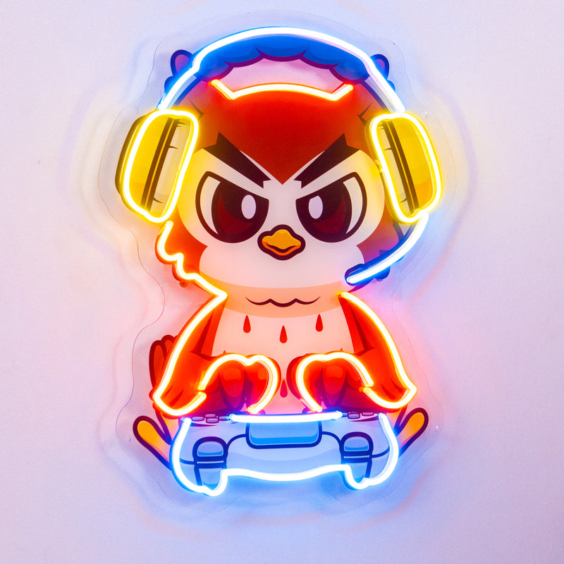 Cute Owl Gaming Cartoon LED Neon Sign Light Pop Art