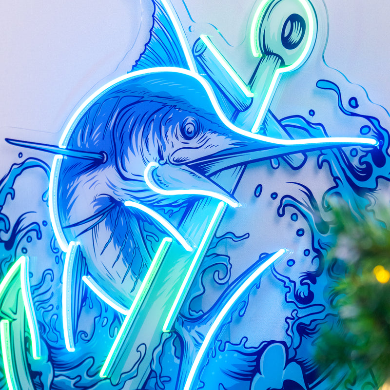 Marlin Fish with Anchor LED Neon Sign Light Pop Art