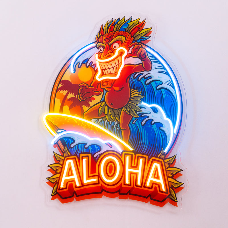 Aloha Tiki Surfing LED Neon Sign Light Pop Art