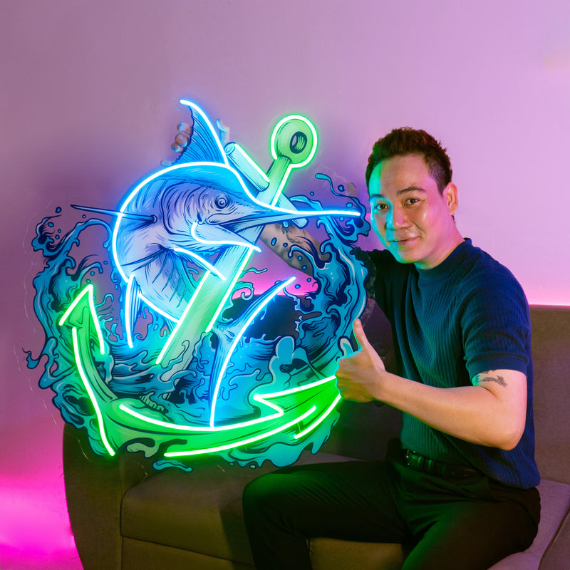 Marlin Fish with Anchor LED Neon Sign Light Pop Art