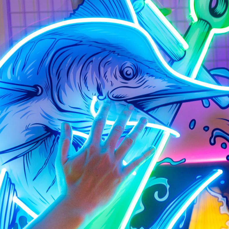 Marlin Fish with Anchor LED Neon Sign Light Pop Art