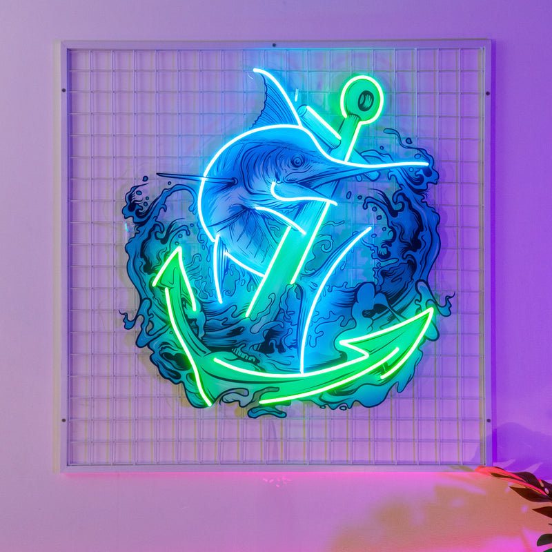 Marlin Fish with Anchor LED Neon Sign Light Pop Art