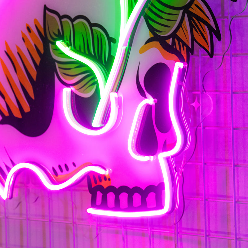 Skull Sun Flowers LED Neon Sign Light Pop Art