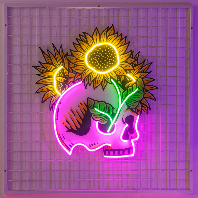 Skull Sun Flowers LED Neon Sign Light Pop Art