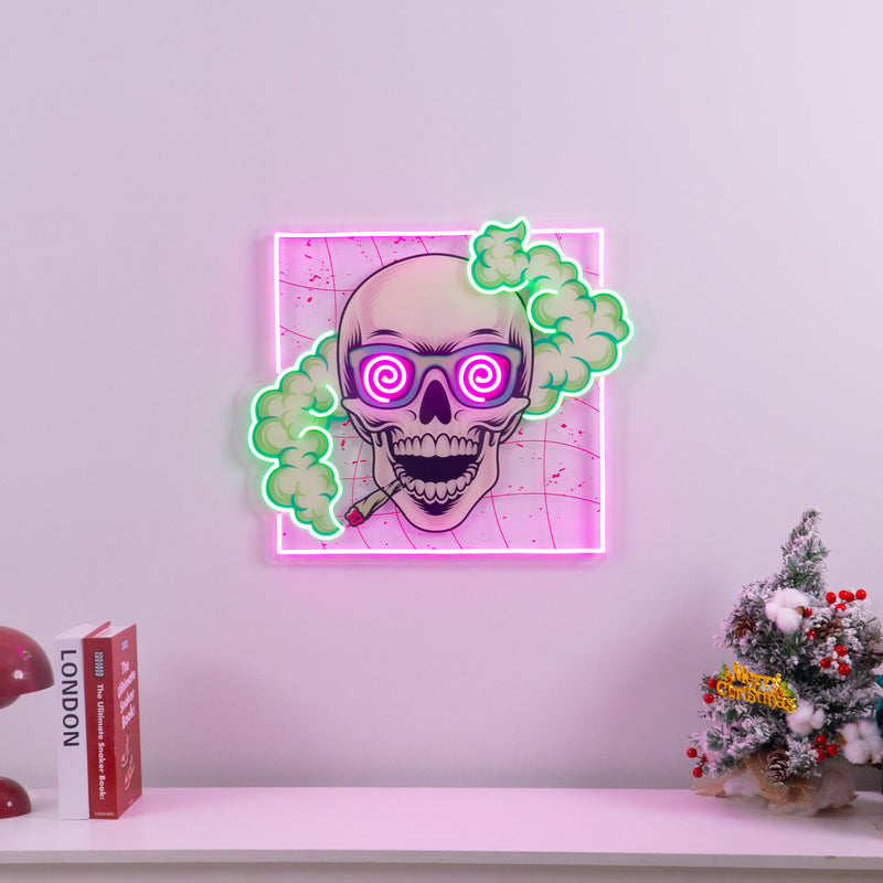 Smoking High Skull LED Neon Sign Light Pop Art