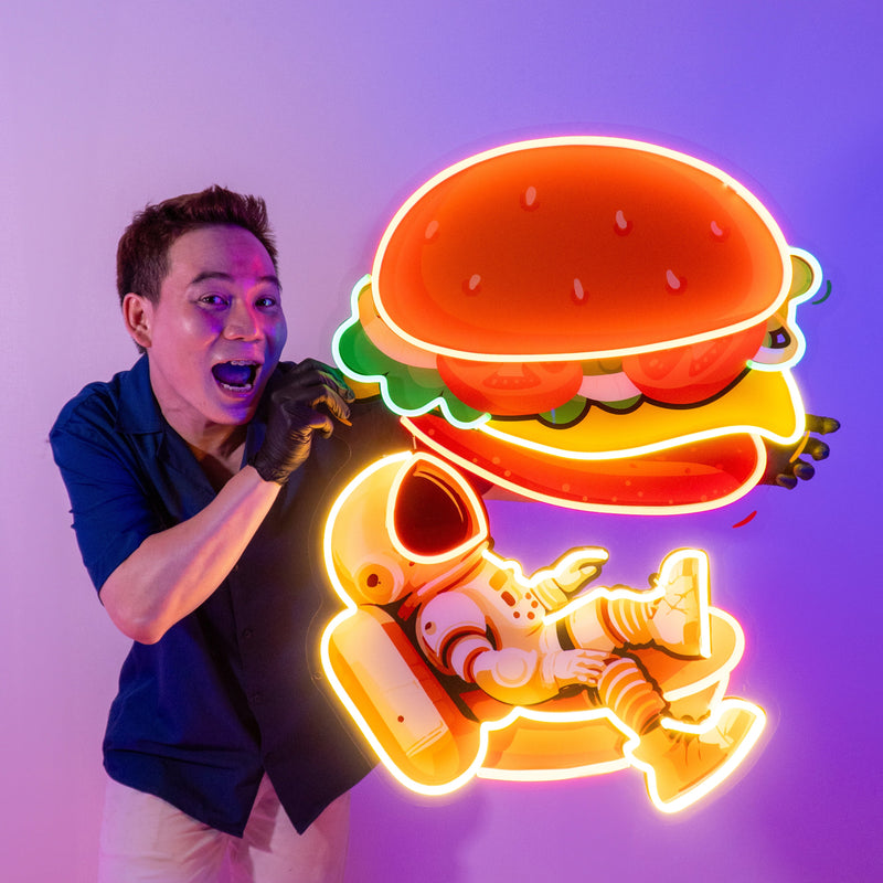 Astronaut and Burger Led Neon Acrylic Artwork
