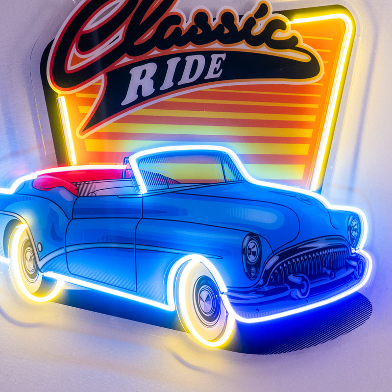 Blue Classic Car LED Neon Sign Light Pop Art