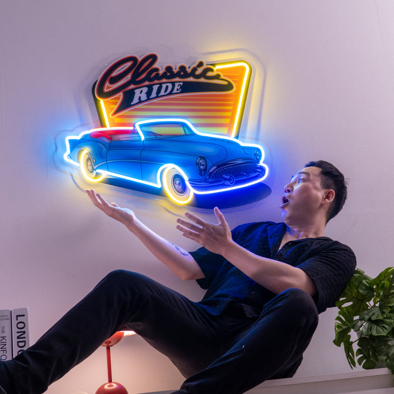 Blue Classic Car LED Neon Sign Light Pop Art