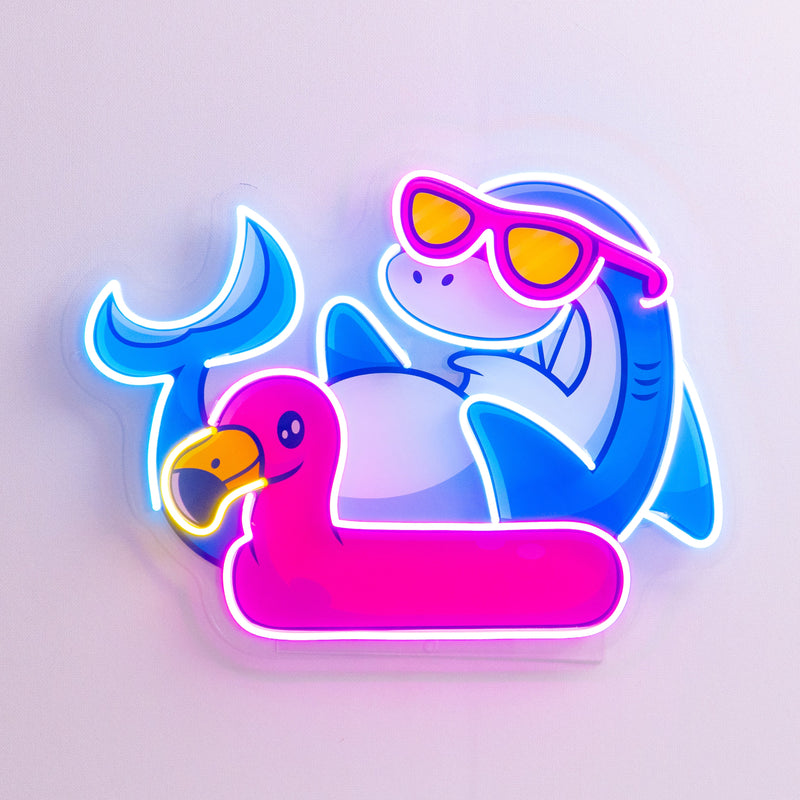 Shark Relax On Flamingo Tires LED Neon Sign Light Pop Art