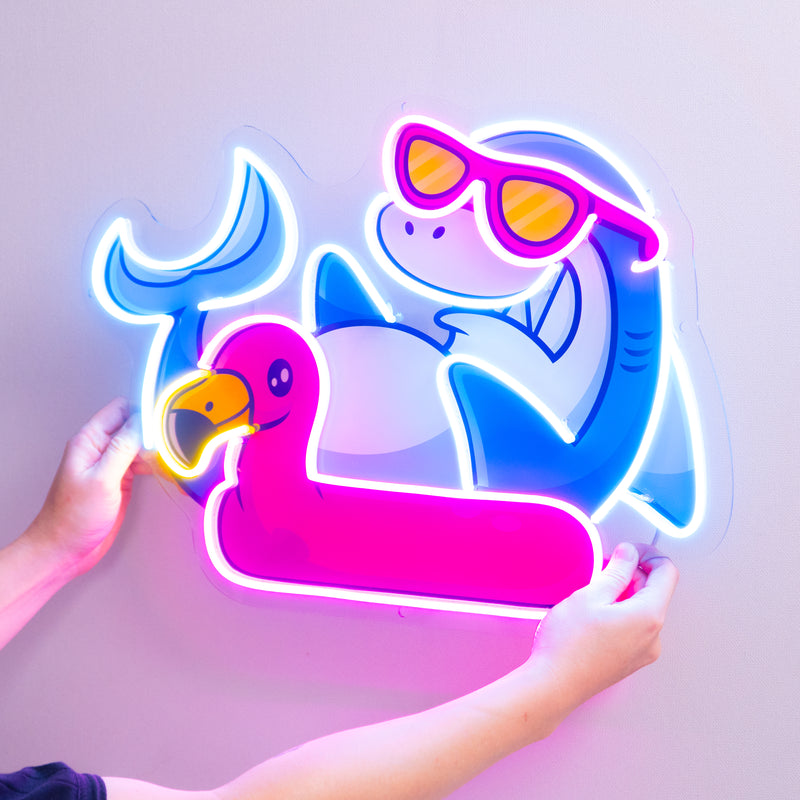 Shark Relax On Flamingo Tires LED Neon Sign Light Pop Art