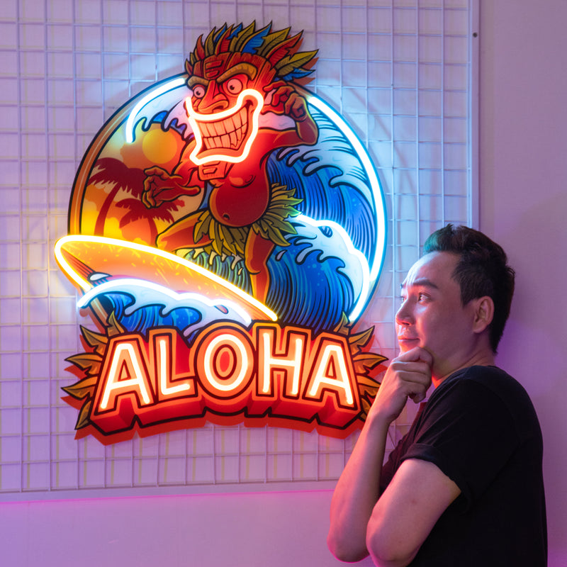Aloha Tiki Surfing LED Neon Sign Light Pop Art
