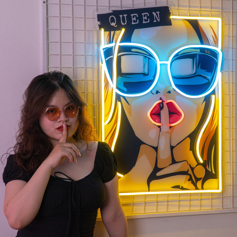 Cartoon Girl in Sunglasses LED Neon Sign Light Pop Art