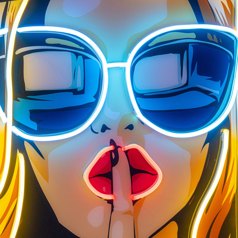 Cartoon Girl in Sunglasses LED Neon Sign Light Pop Art