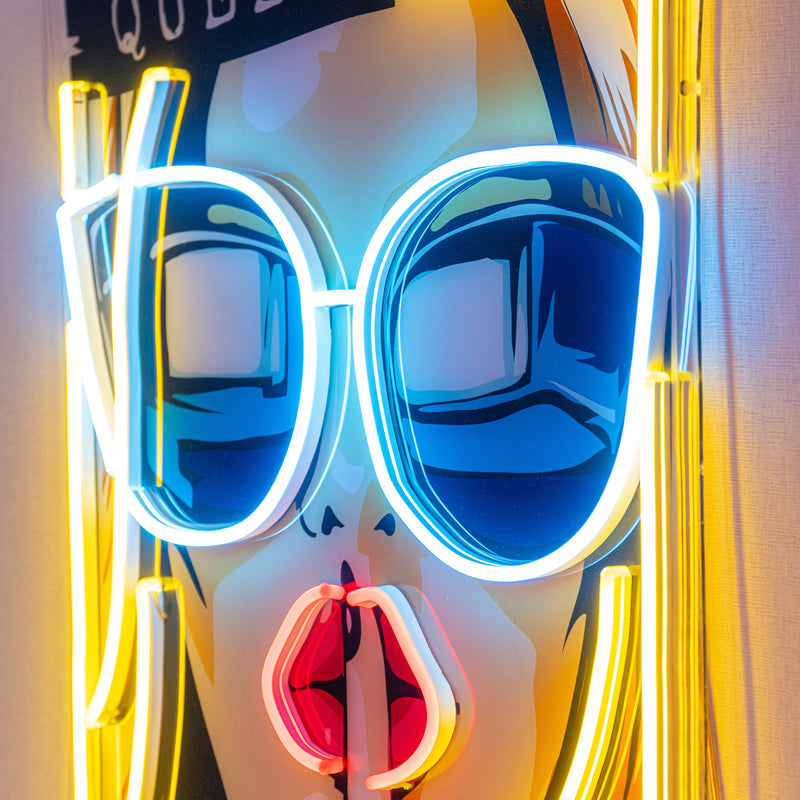 Cartoon Girl in Sunglasses LED Neon Sign Light Pop Art