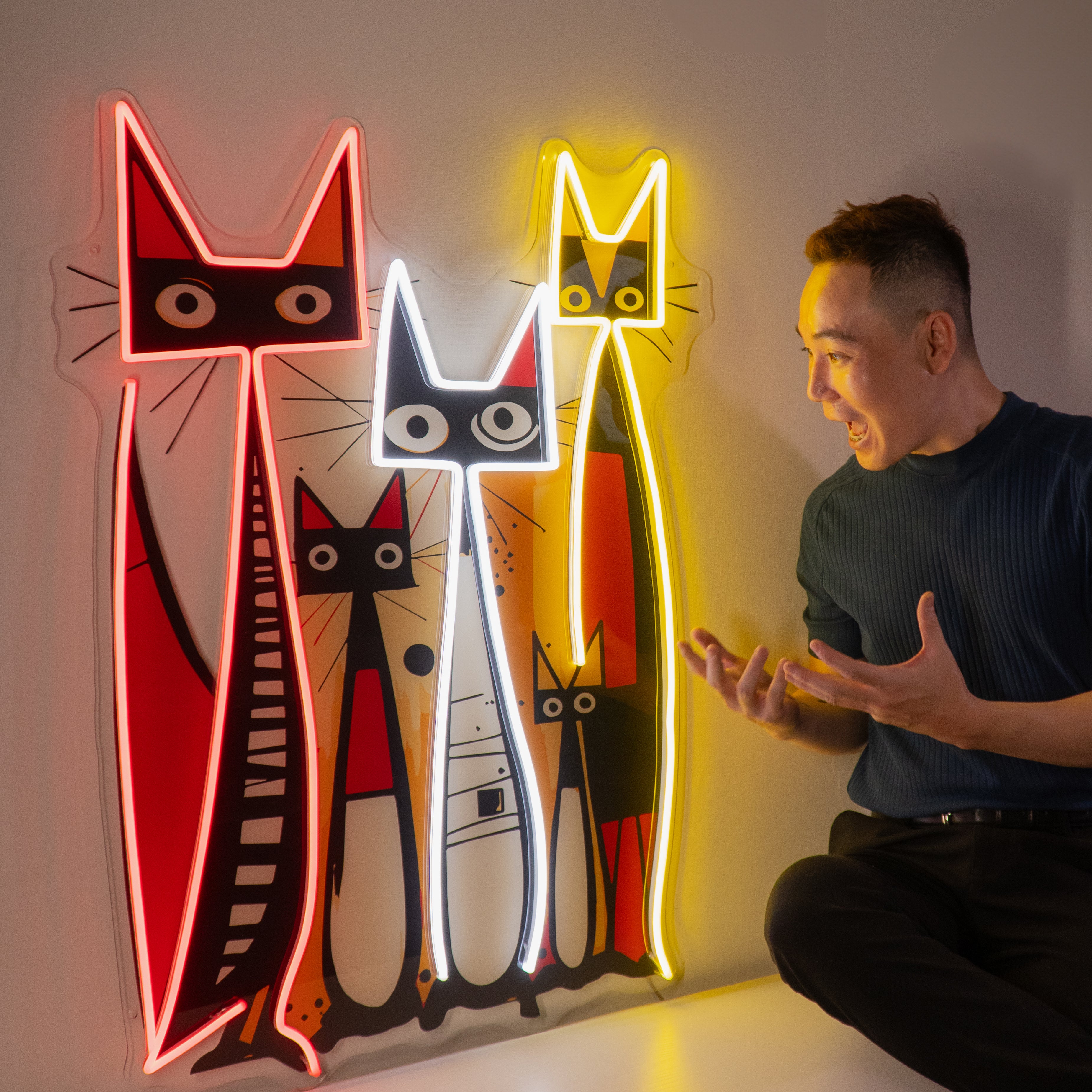 Cat Family In Abstract Art LED Neon Sign Light