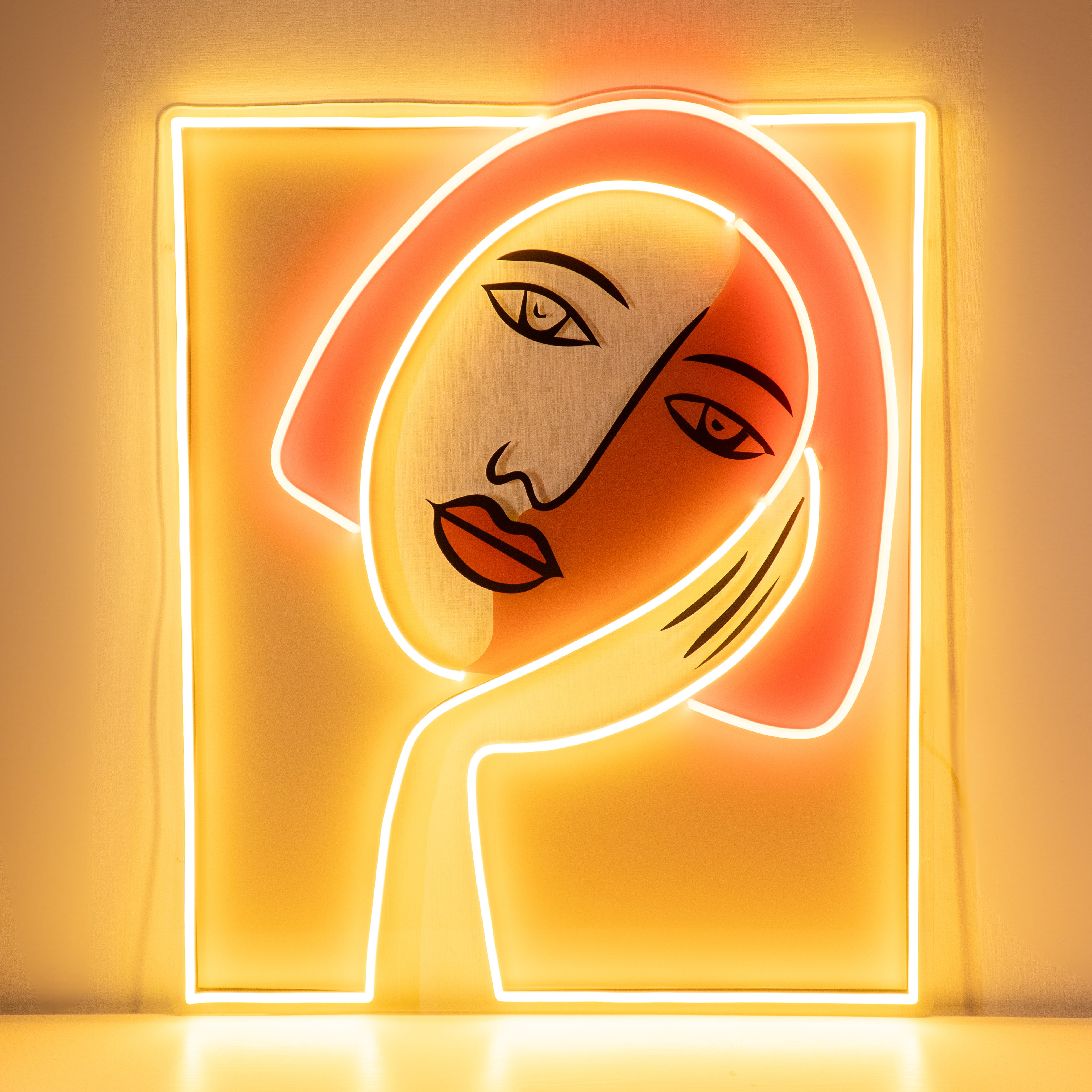 Thinking Girl Face Abstract Art LED Neon Sign Light