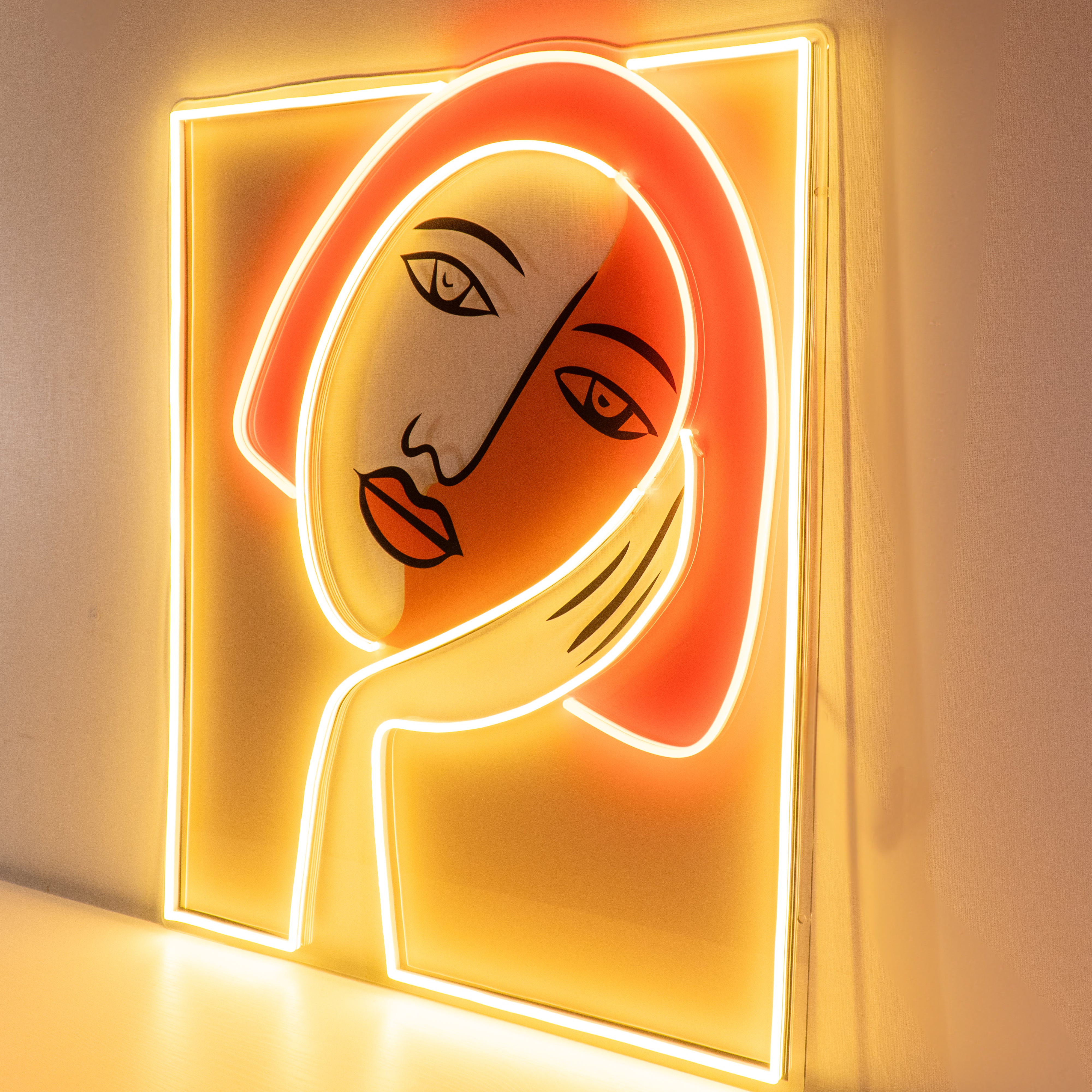 Thinking Girl Face Abstract Art LED Neon Sign Light