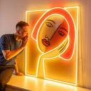 Thinking Girl Face Abstract Art LED Neon Sign Light