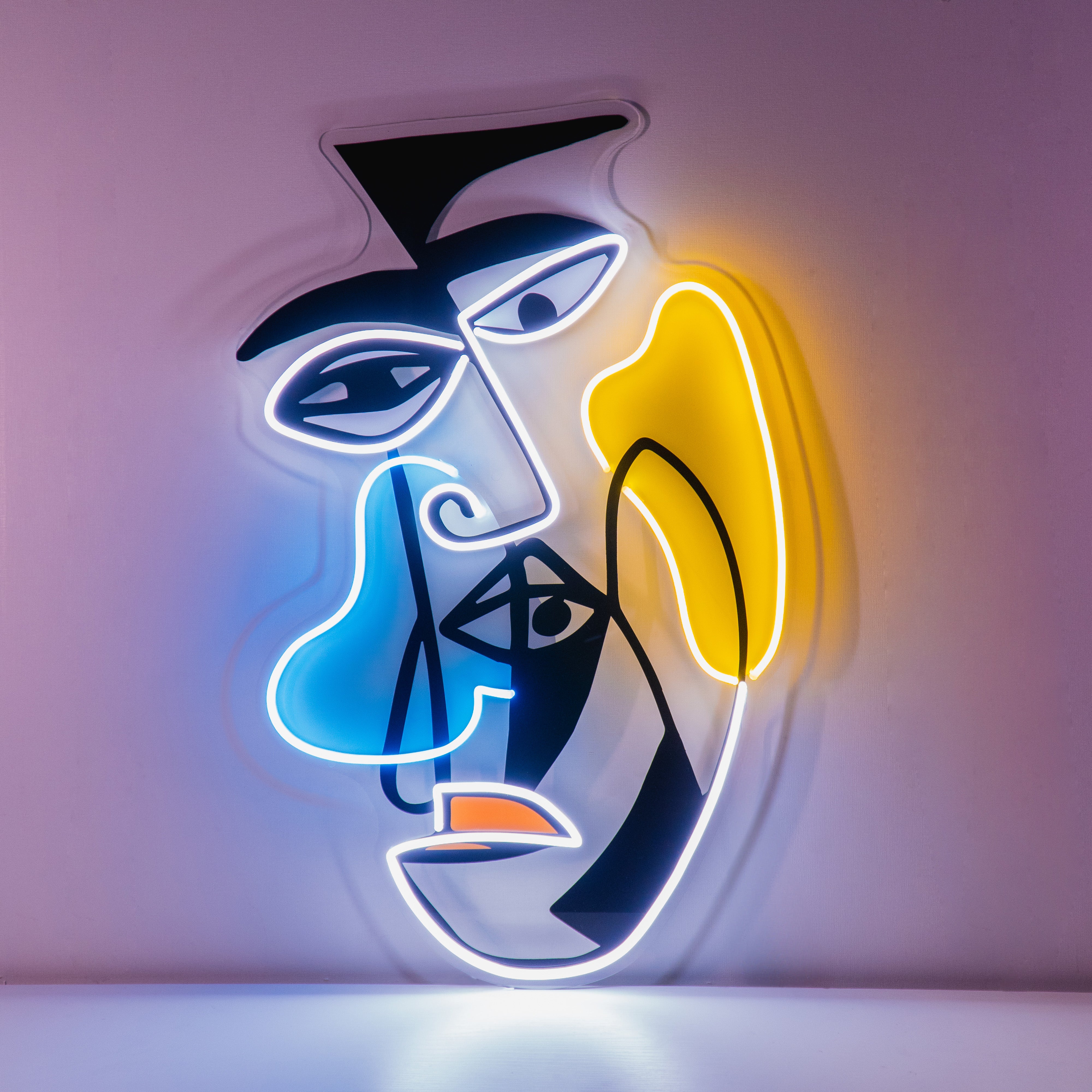 Two Grumpy Abstract Art Faces LED Neon Sign Light