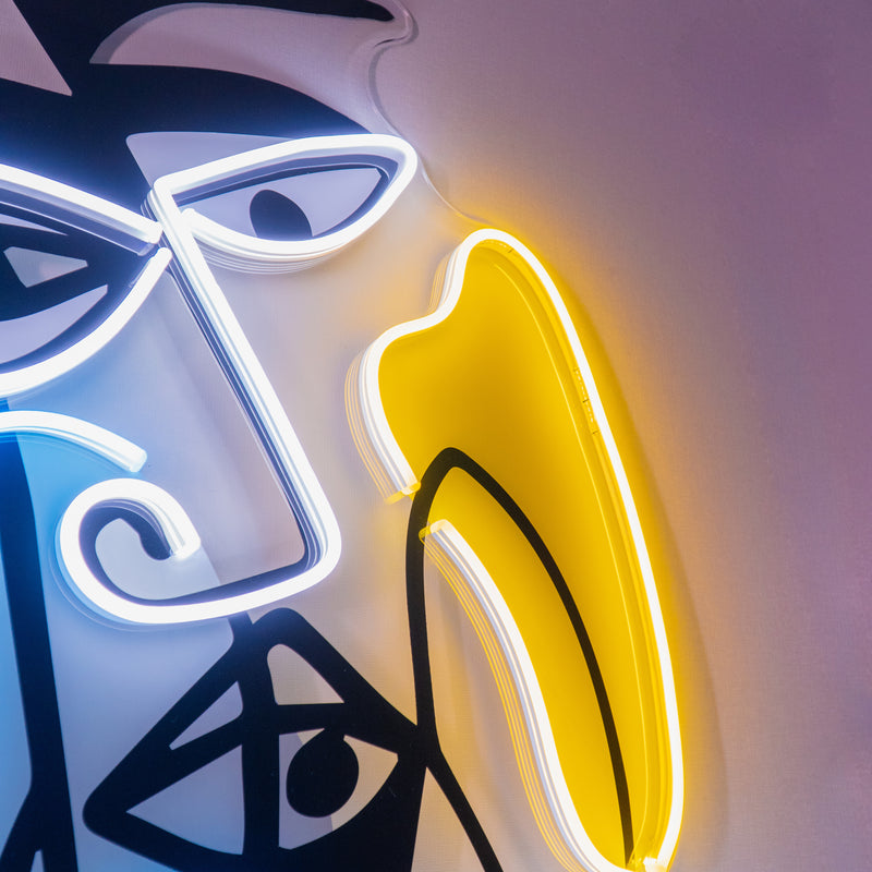 Two Grumpy Abstract Art Faces LED Neon Sign Light