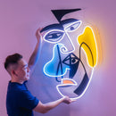 Two Grumpy Abstract Art Faces LED Neon Sign Light