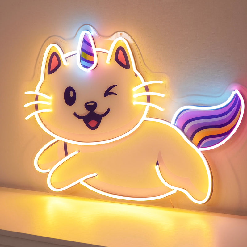 Cat Unicorn Flying LED Neon Sign Light Pop Art