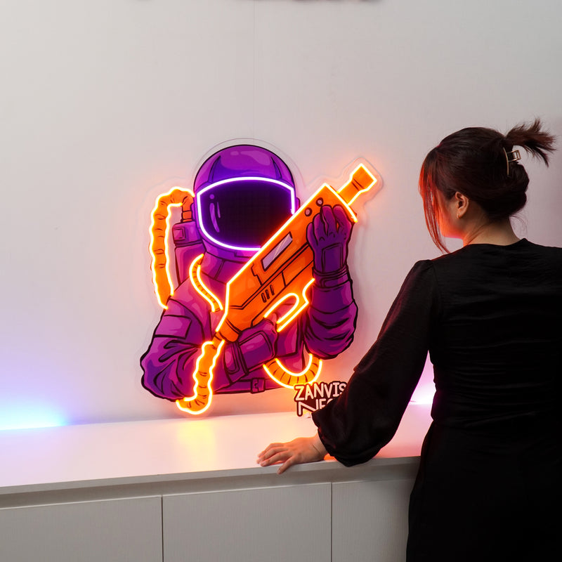 Astronaut Sight Gun Head LED Neon Sign Light Pop Art