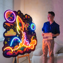 Rocket Launching Into Galaxy LED Neon Sign Light Pop Art