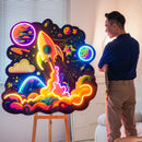 Rocket Launching Into Galaxy LED Neon Sign Light Pop Art