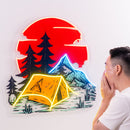Camping Under Red Moon LED Neon Sign Light Pop Art