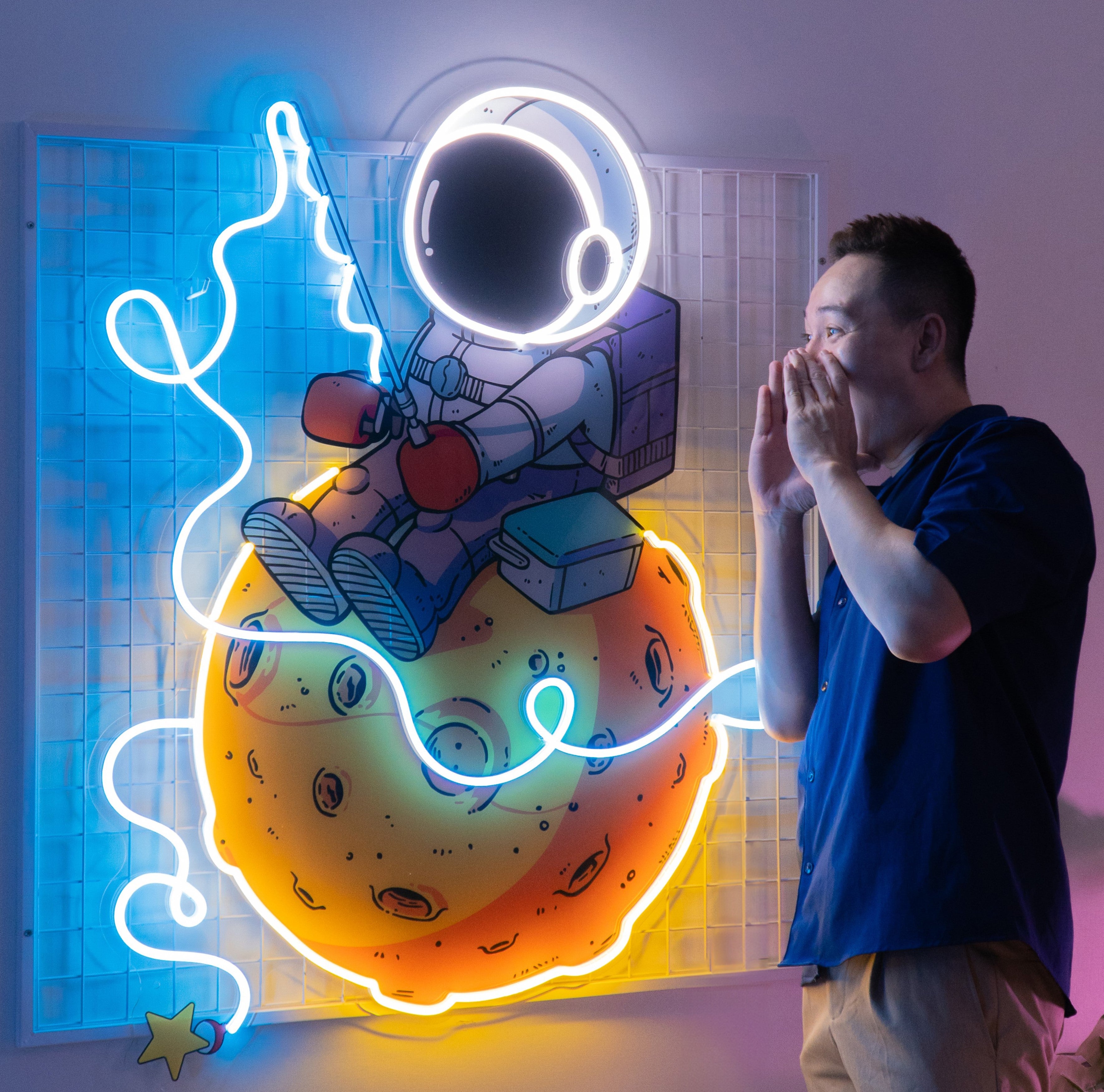 Astronaut Fishing Led Neon Acrylic Artwork