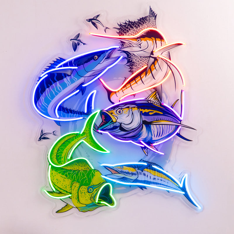 Colorful Fishing LED Neon Sign Light Pop Art