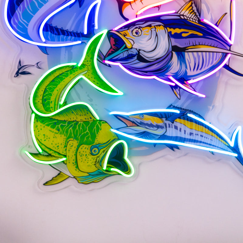 Colorful Fishing LED Neon Sign Light Pop Art