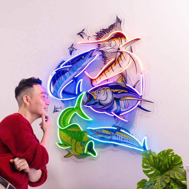 Colorful Fishing LED Neon Sign Light Pop Art