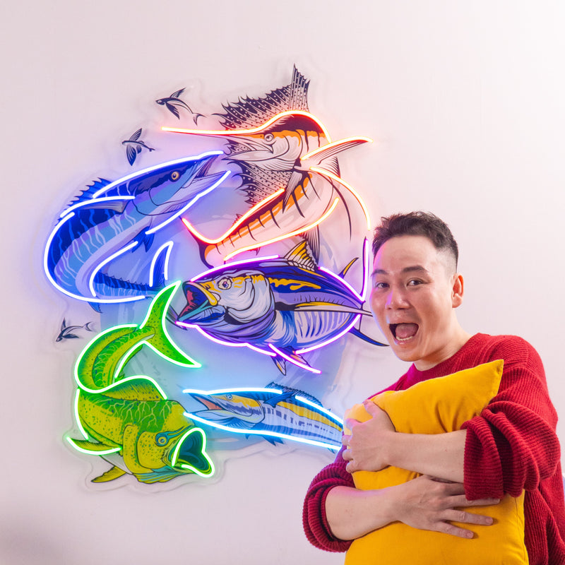 Colorful Fishing LED Neon Sign Light Pop Art