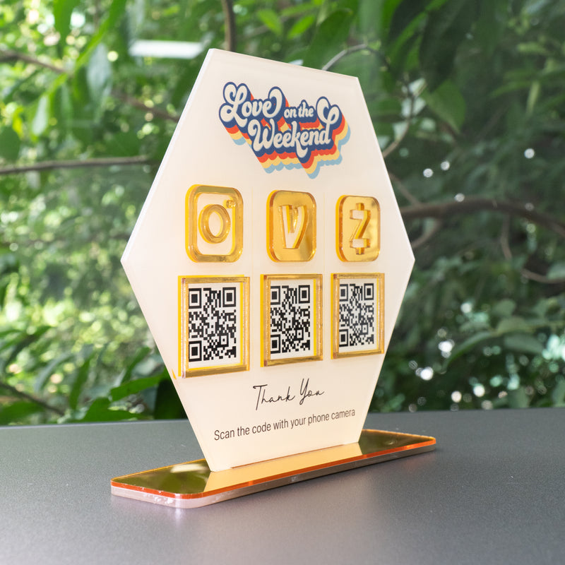 Custom Triple QR Code Hexagon Stand