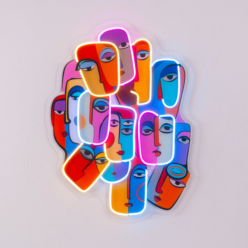 Multiple Colorful Faces Abstract Art LED Neon Sign Light Pop Art