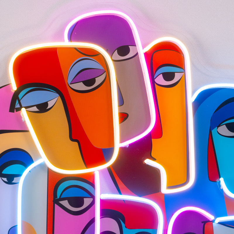 Multiple Colorful Faces Abstract Art LED Neon Sign Light Pop Art