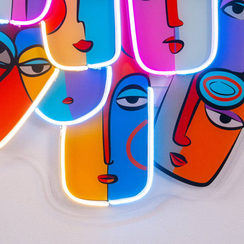 Multiple Colorful Faces Abstract Art LED Neon Sign Light Pop Art