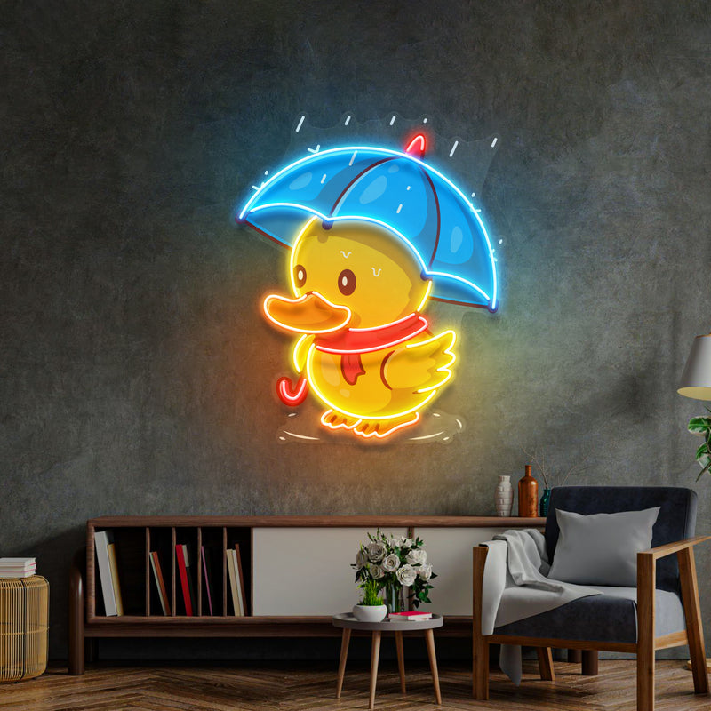 Duck Walking Under Rain LED Neon Sign Light Pop Art