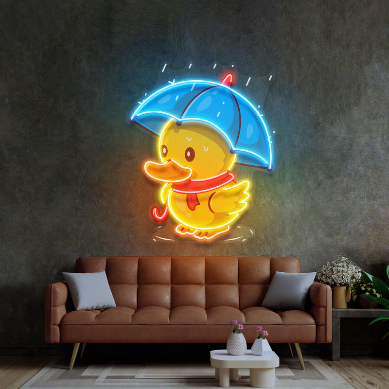Duck Walking Under Rain LED Neon Sign Light Pop Art