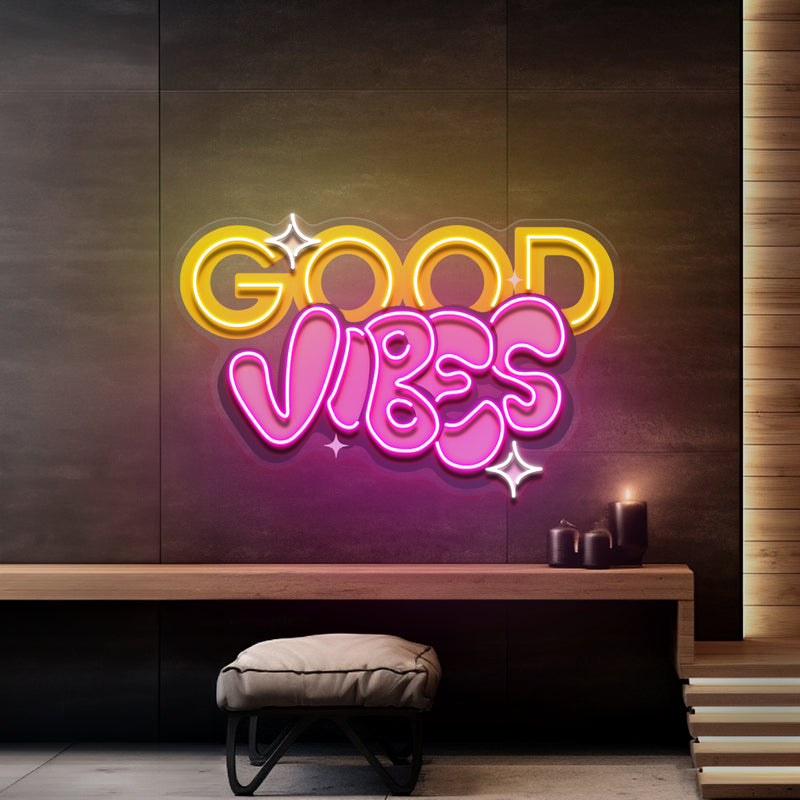 Dynamic Callipraphy GOOD VIBES LED Neon Sign Light Pop Art