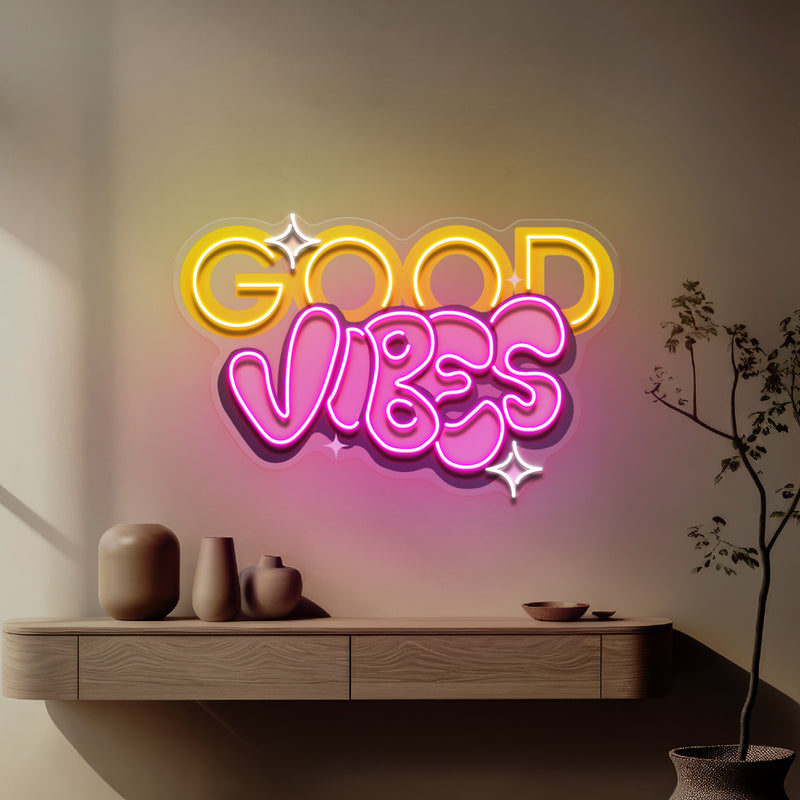 Dynamic Callipraphy GOOD VIBES LED Neon Sign Light Pop Art