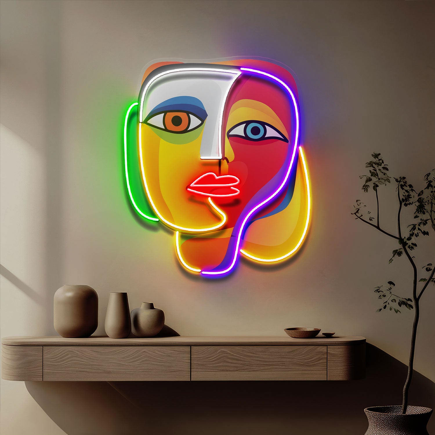 Elegant Looking Portrait Abstract Art LED Neon Sign Light Pop Art