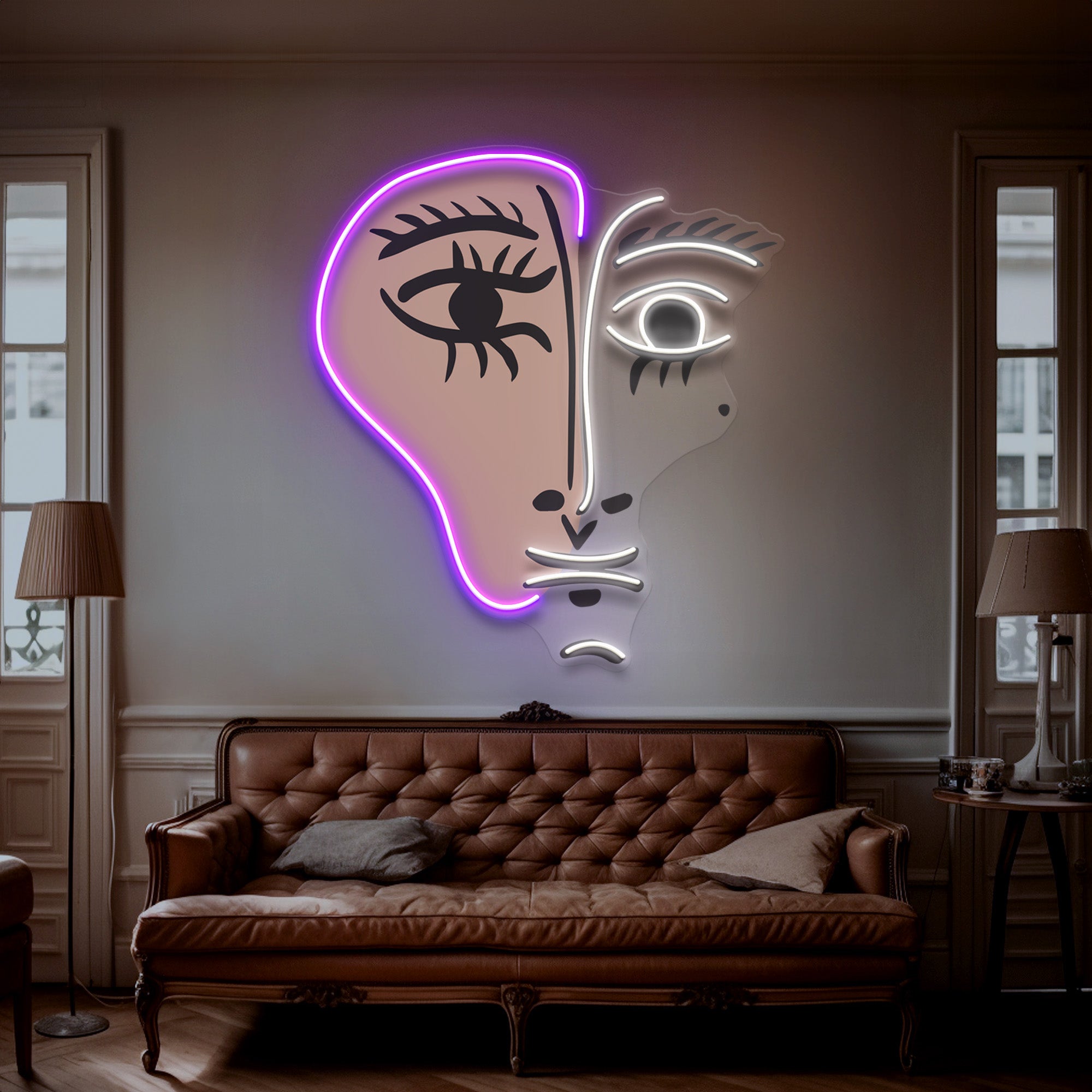 Face With Color Shape Abstract Art LED Neon Sign Light