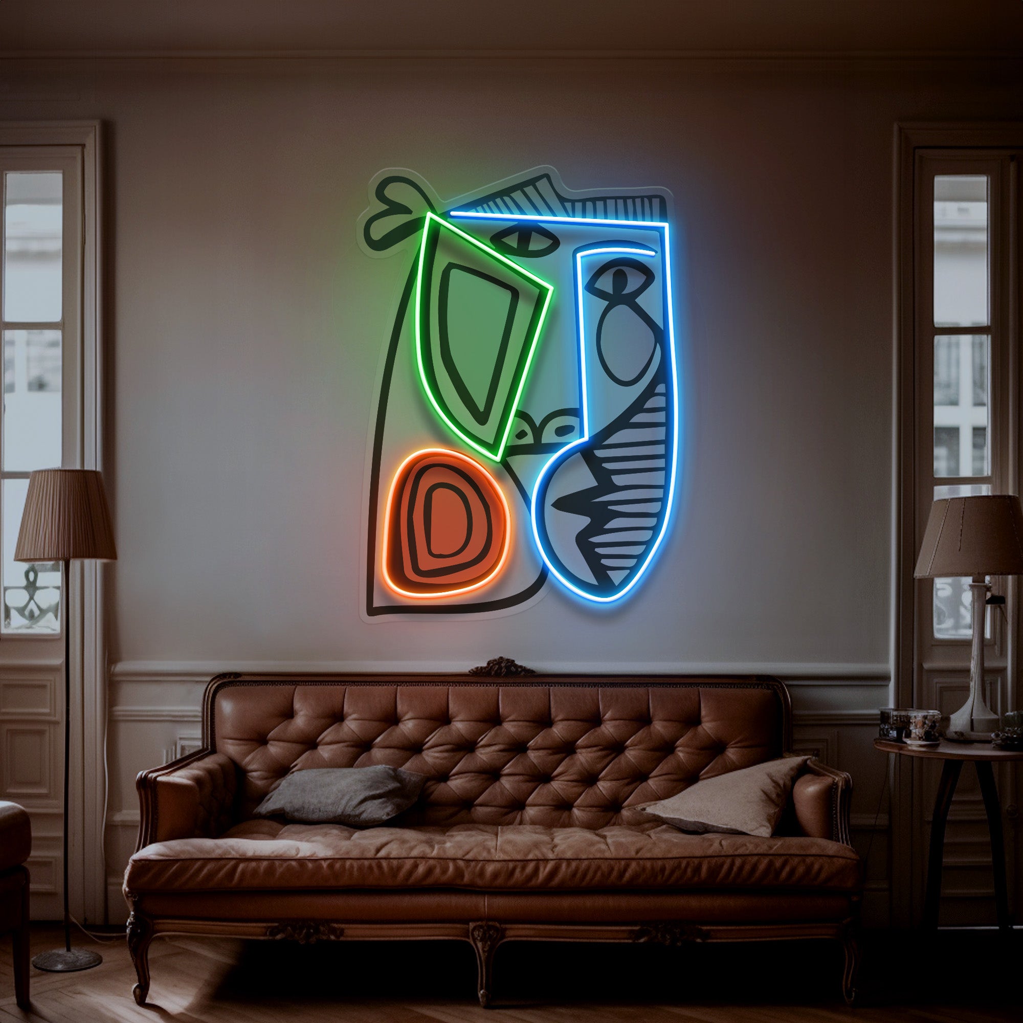 Face With Colorful Shape Abstract Art LED Neon Sign Light