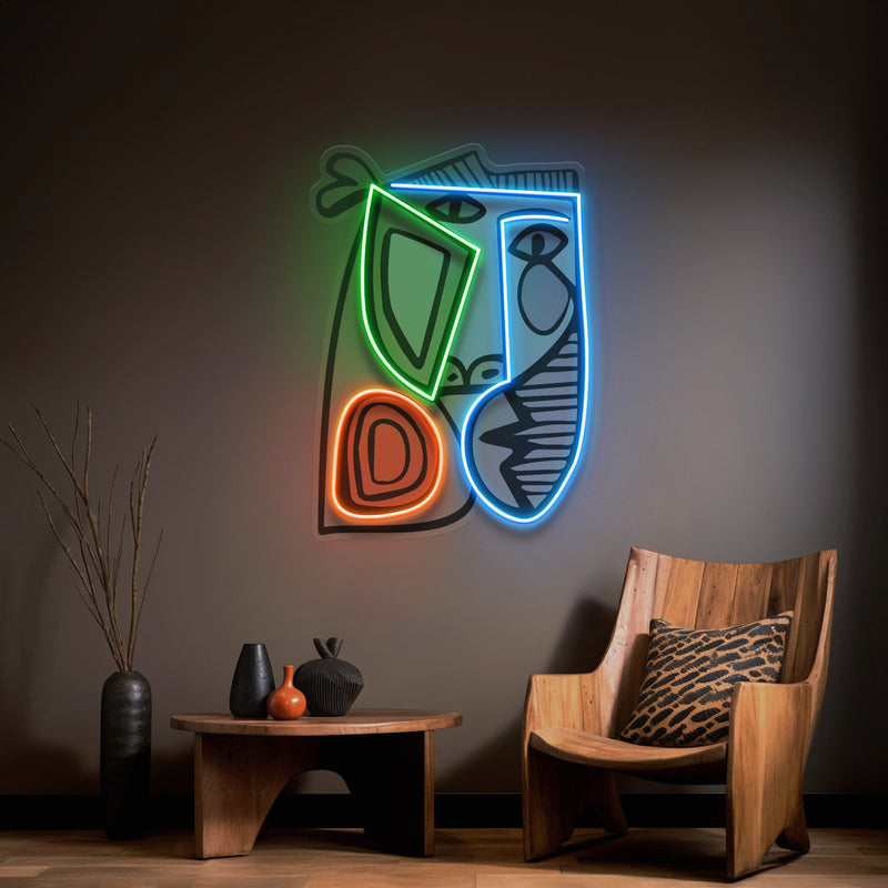 Face With Colorful Shape LED Neon Sign Light
