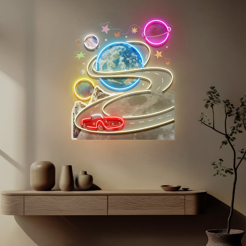 Fantastic Trip To The Moon Collapse Art LED Neon Sign Light Pop Art