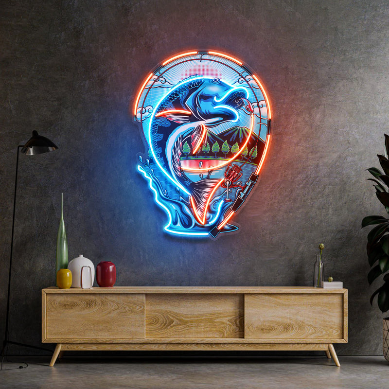 Fish Being Fished LED Neon Sign Light Pop Art
