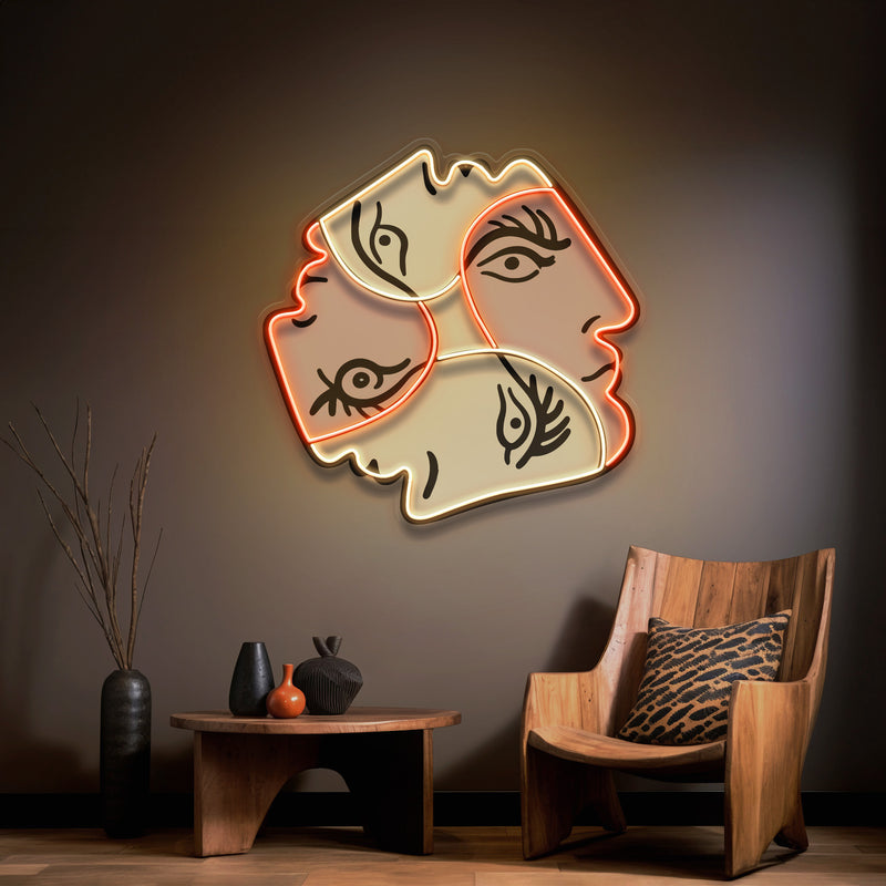 Four Faces Twirling Abstract Art LED Neon Sign Light